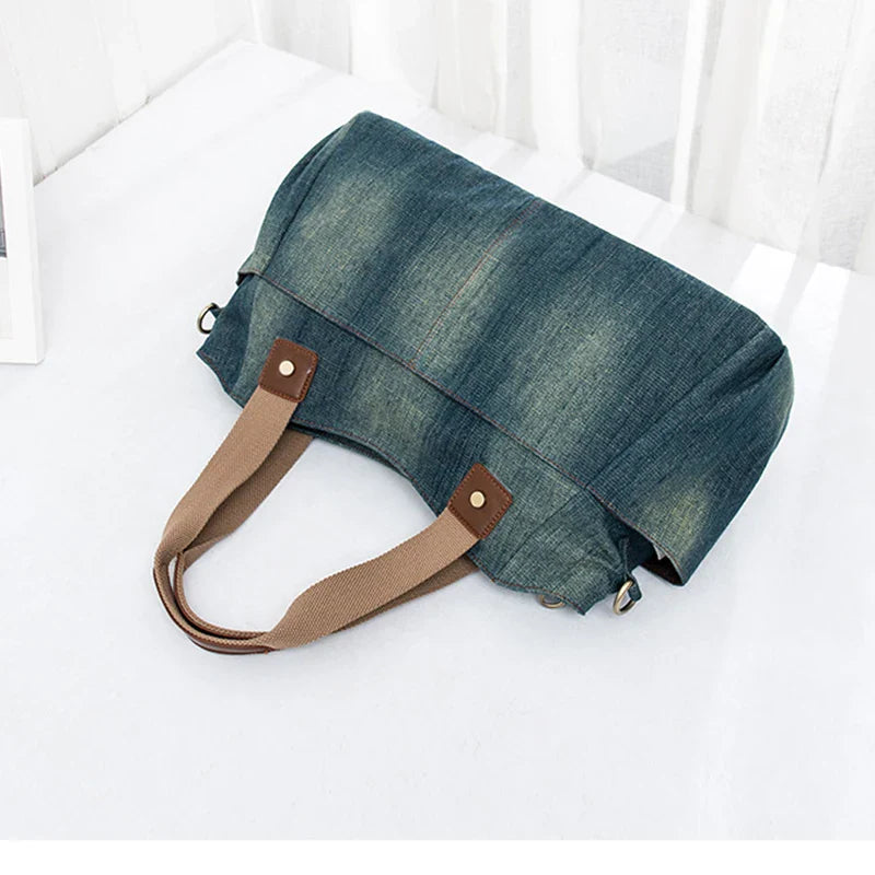 Femlion Denim Tote Bag Large Capacity Handbag for Women Fashion Shoulder Purse