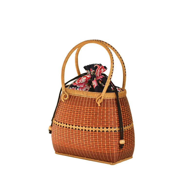 Femlion Exotic Style Handmade Bamboo Handbag - Storage, Picnic, Travel Basket