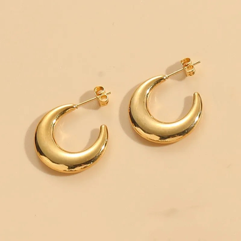 Femlion Moon Shape Hoop Earrings - Gold Plated Stainless Steel Fashion Accessories