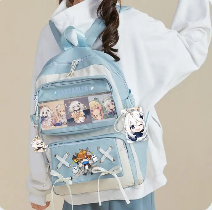 Femlion Genshin Impact Pain Badge Backpack - Transparent Anime School Bag for Boys & Girls