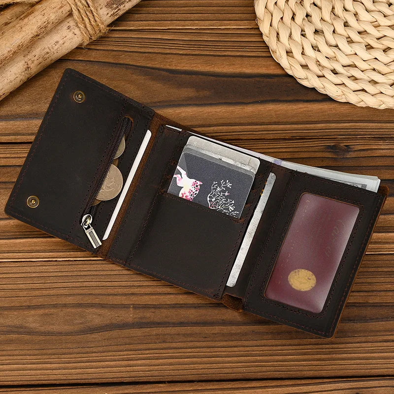 Femlion Men's Leather Wallet: First Layer Cowhide Money Clip Slim Card Bag