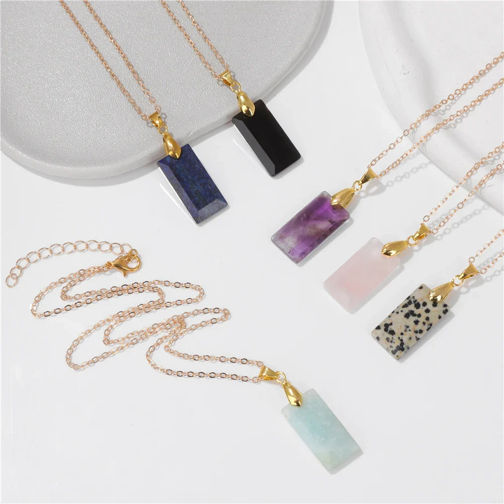 Femlion Crystal Stone Necklace for Women & Men | Square Pendent Choker Chain Jewelry