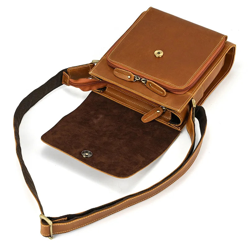 Femlion Classic Leather Shoulder Messenger Bag for Men