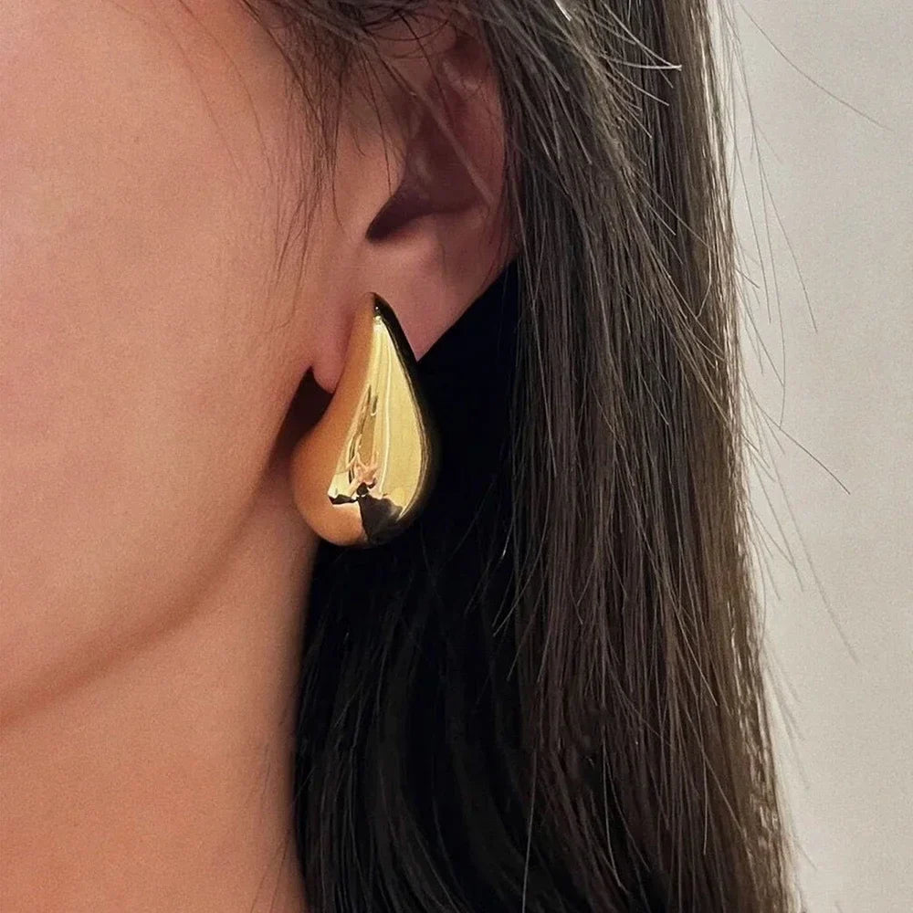 Femlion Gold Plated Tear Drop Chunky Hoop Earrings Stainless Steel Jewelry