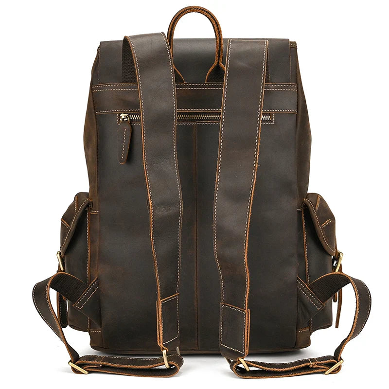 Femlion Vintage Style Large Leather Laptop Backpack for Men - 17.3" Classic Travel Daypack