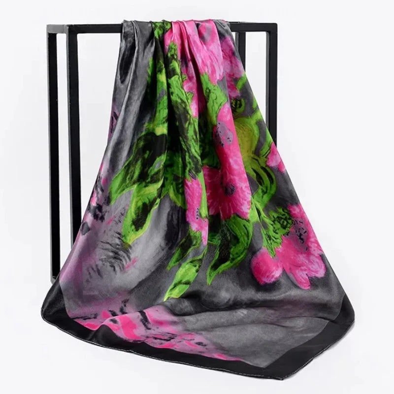 Femlion Silk Scarf 2022 Fashion Print Square Shawl Luxury Bandanna 90x90cm