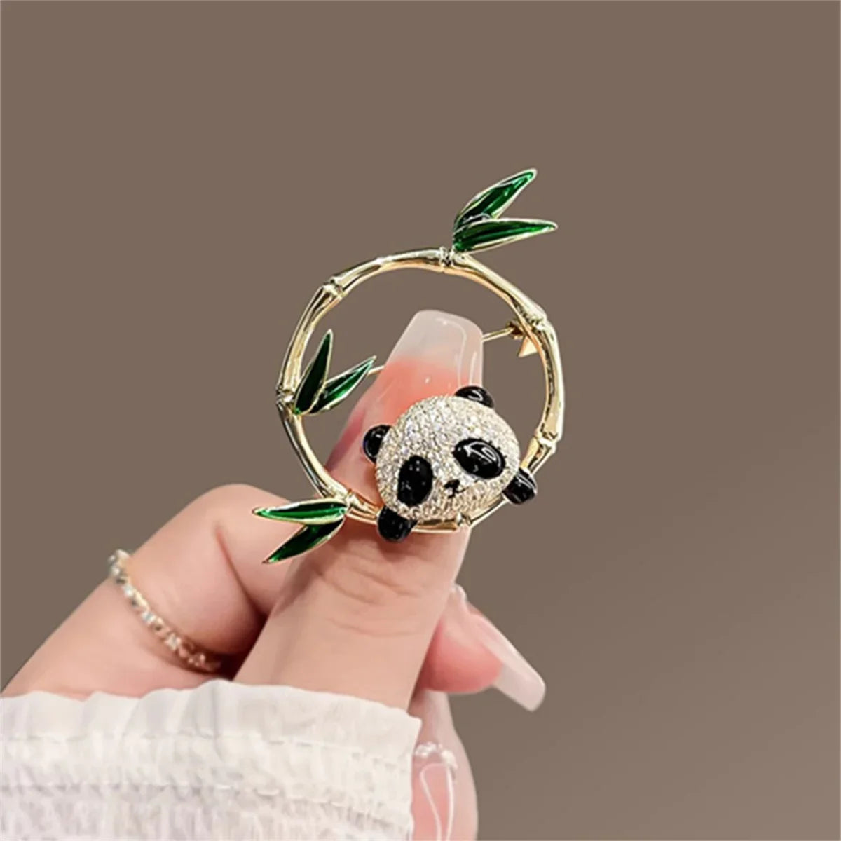 Femlion Chinese Panda Enamel Brooch - Cute Cartoon Hugging Bamboo Pin