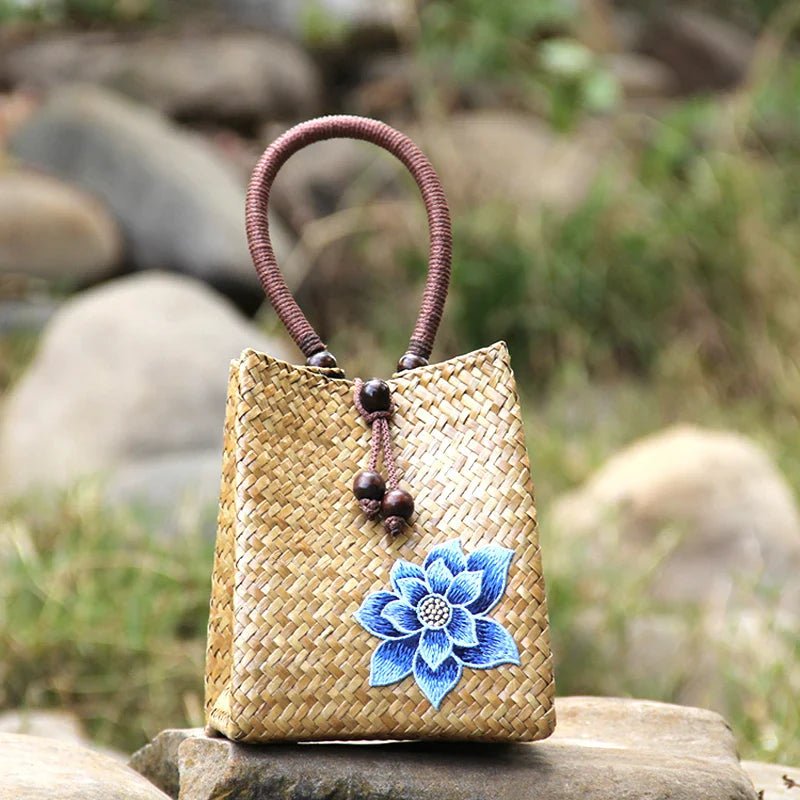 Femlion Woven Rattan Beach Handbag