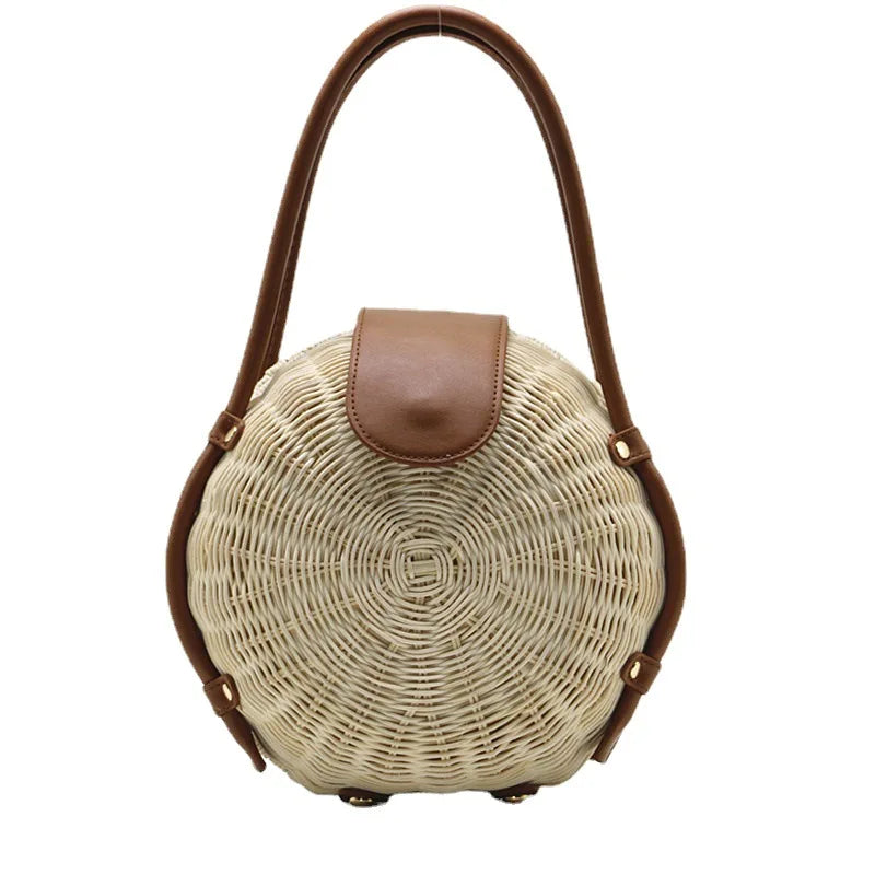 Femlion Chic Rattan Straw Shoulder Handbag - Fashionable Rattan Bag