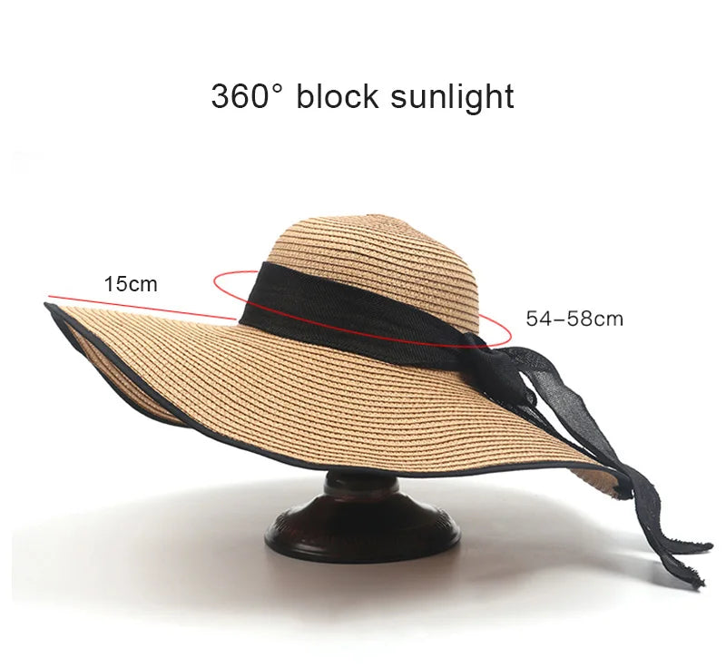 Femlion Straw Beach Hat: Seaside Sunblock Sunshade Foldable Fashion Big Cool Brim Hat