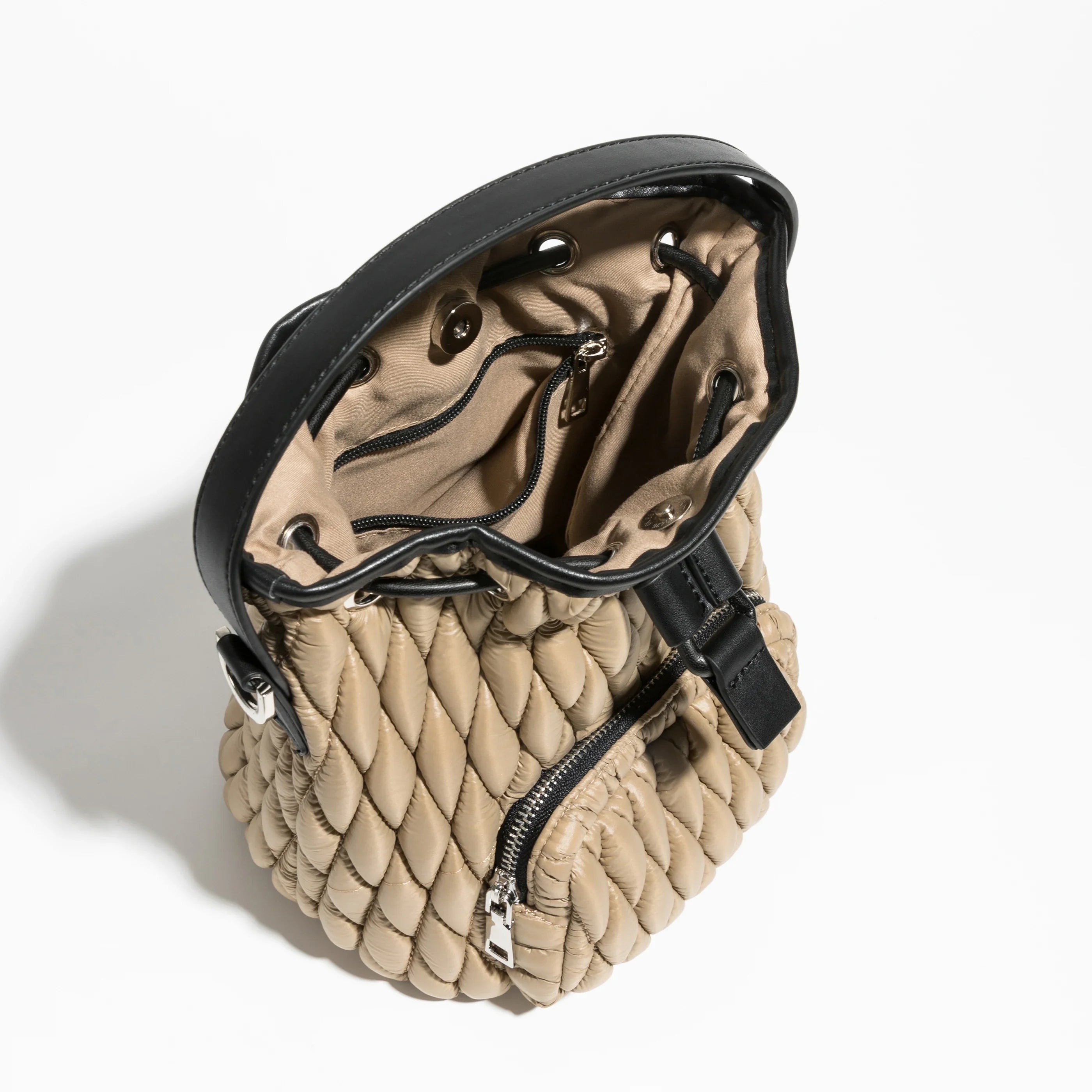 Femlion Quilted Buckets Bag: Designer Nylon Handbag with Padded Crossbody; Small Luxury Purse