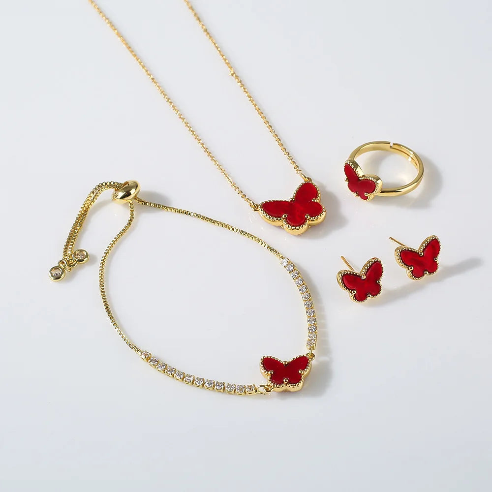 Femlion Butterfly Jewelry Set - Double Sided Acrylic Animal Earrings, Necklace, Luxury Gold Plated.