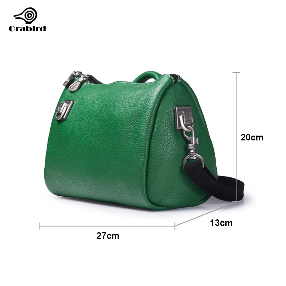 Femlion Green Crossbody Bucket Bag Luxury Soft Genuine Leather Handbag