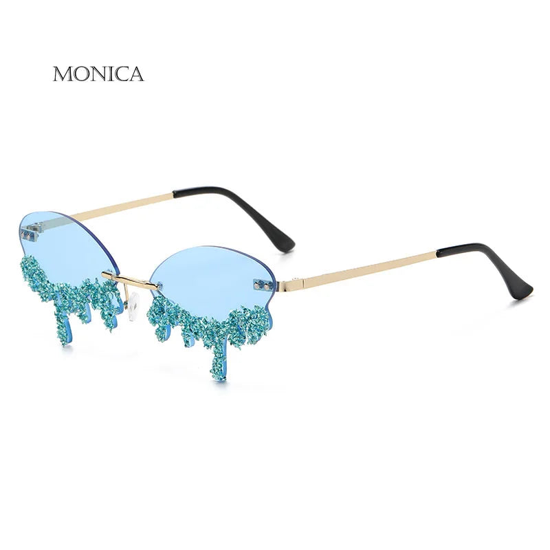 Femlion Rhinestone Tear Shape Sunglasses - Designer Punk Sun Glasses