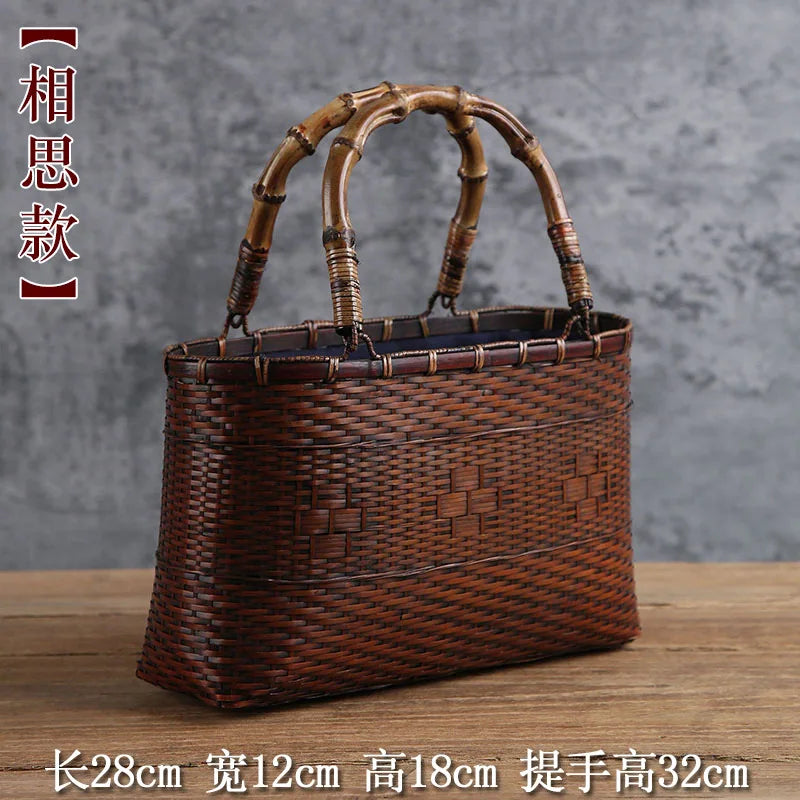 Femlion Mini Bamboo Basket Handbag for Retro Style & Tea Ceremony Storage