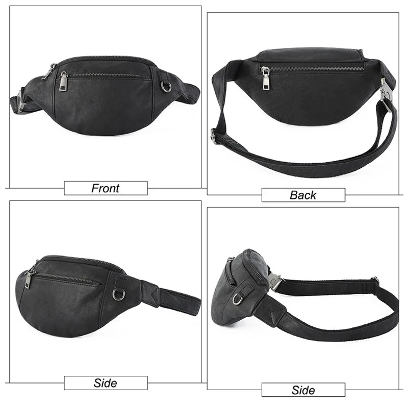 Femlion Men's Leather Outdoor Waist Bag Vintage Style Anti Theft Waist Pack