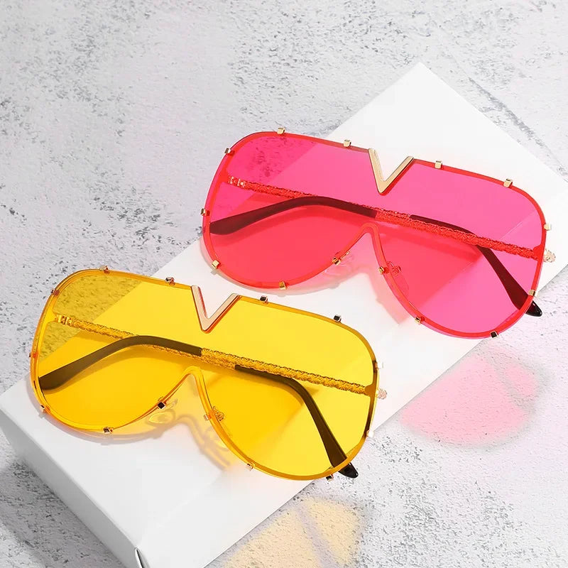 Femlion Oversized Shield Sunglasses UV400 Protection Unisex Vintage Hip Hop Eyewear