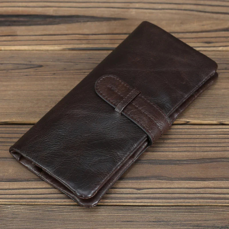 Femlion Cowhide Leather Men's Long Wallet - Smooth Skin Genuine Leather Card Purse