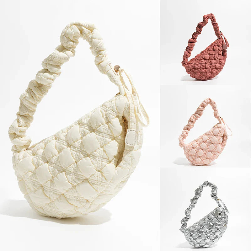 Femlion Quilted Hobo Shoulder Bag Ruched Strap Crossbody Bubble Padded Purse