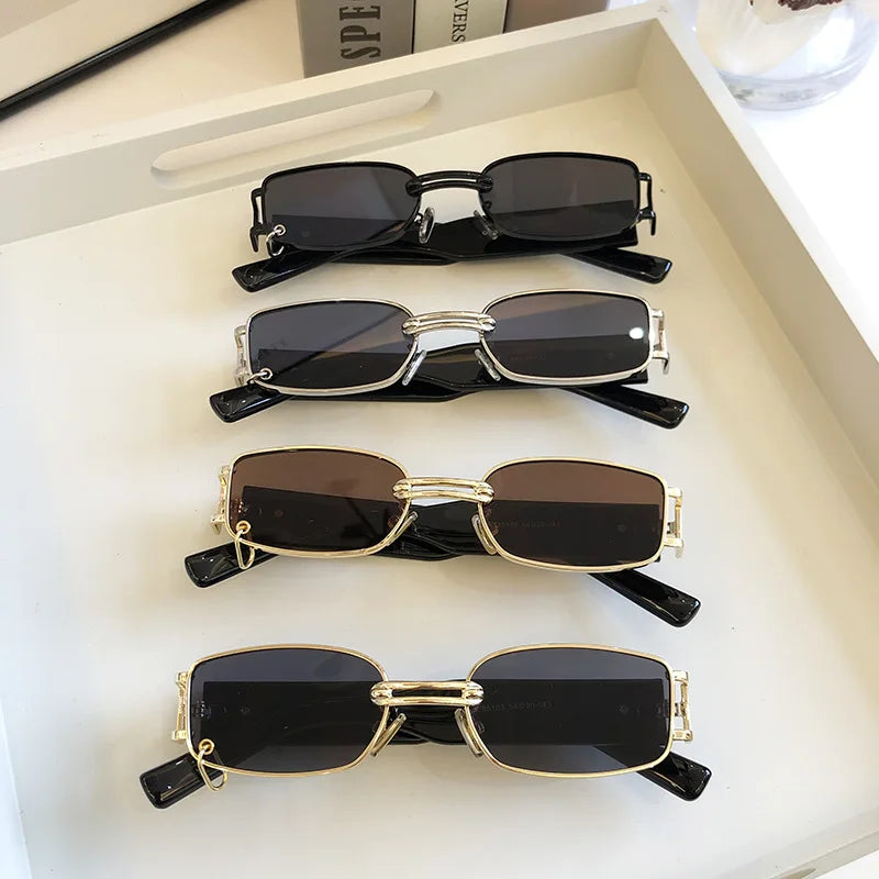 Femlion Square Metal Sunglasses Black Brown Lenses Luxury Brand Vintage Men Women