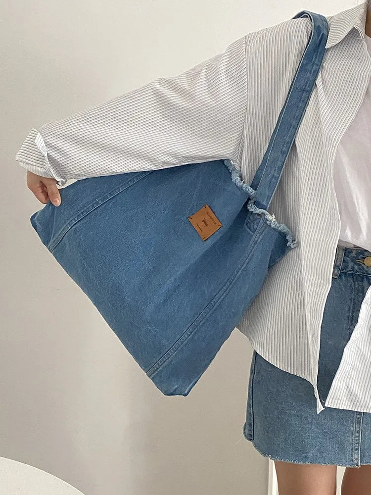 Femlion Blue Denim Shoulder Bag: Casual, Stylish, & Spacious Tote for Women