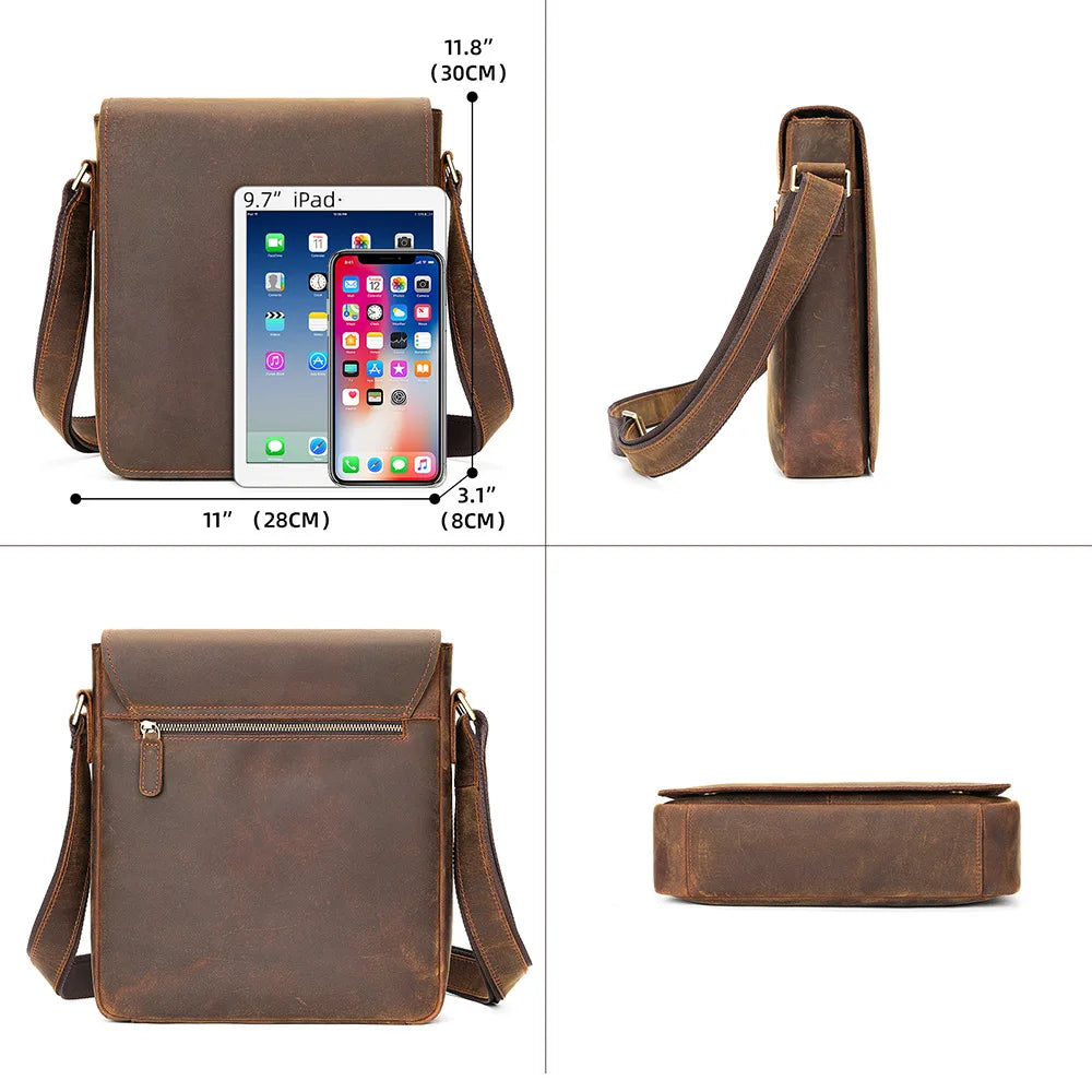 Femlion Genuine Leather Men's Crossbody Sling Bag for 7.9" iPad - Vintage Fashion