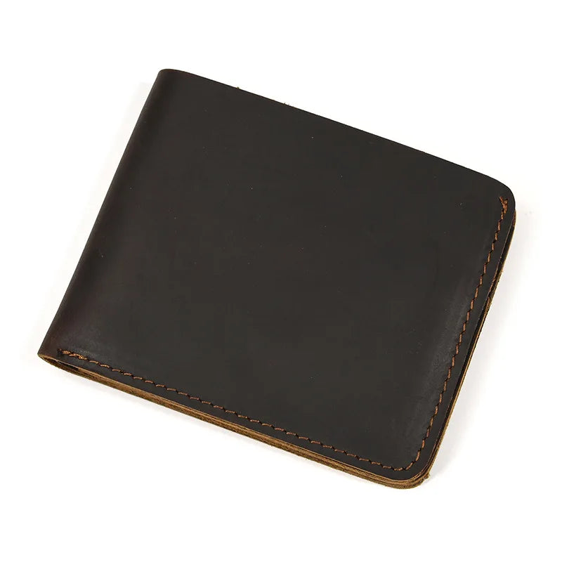 Femlion Vintage Leather Card Holder Wallet Men Bifold Short Purse