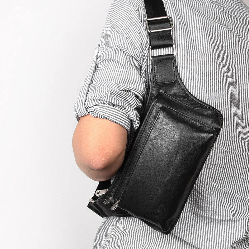 Femlion Leather Waist Bag for Men: Stylish Fanny Pack, Running Sling Bag in Black Coffee