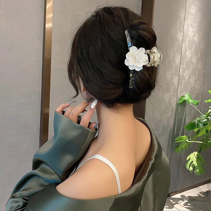 Femlion Floral Pearl Hair Claw Clip for Elegant Updos