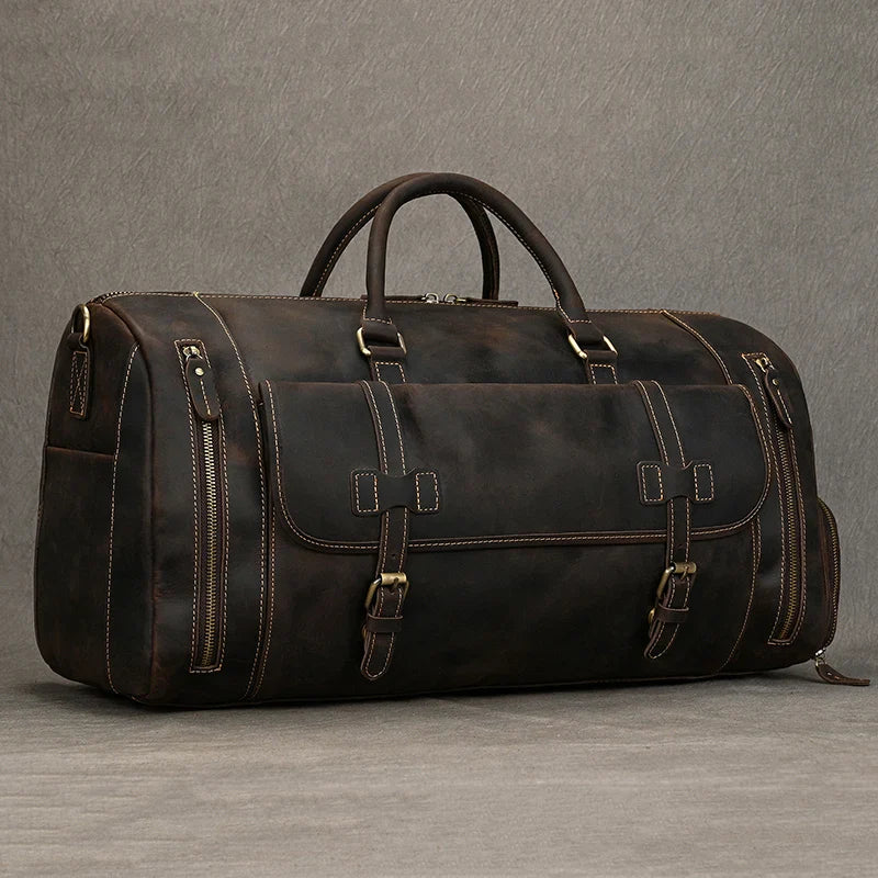 Femlion Vintage Leather Men's Travel Duffle Bag for Business Trip