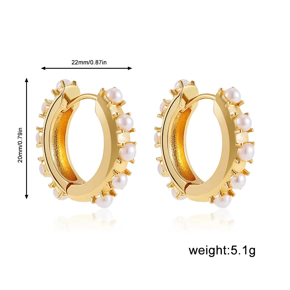 Femlion Pearl Beads Huggie Hoop Earrings Gold Color Party Jewelry