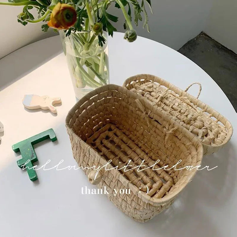 Femlion Corn Husk Straw Bag Square Handbag