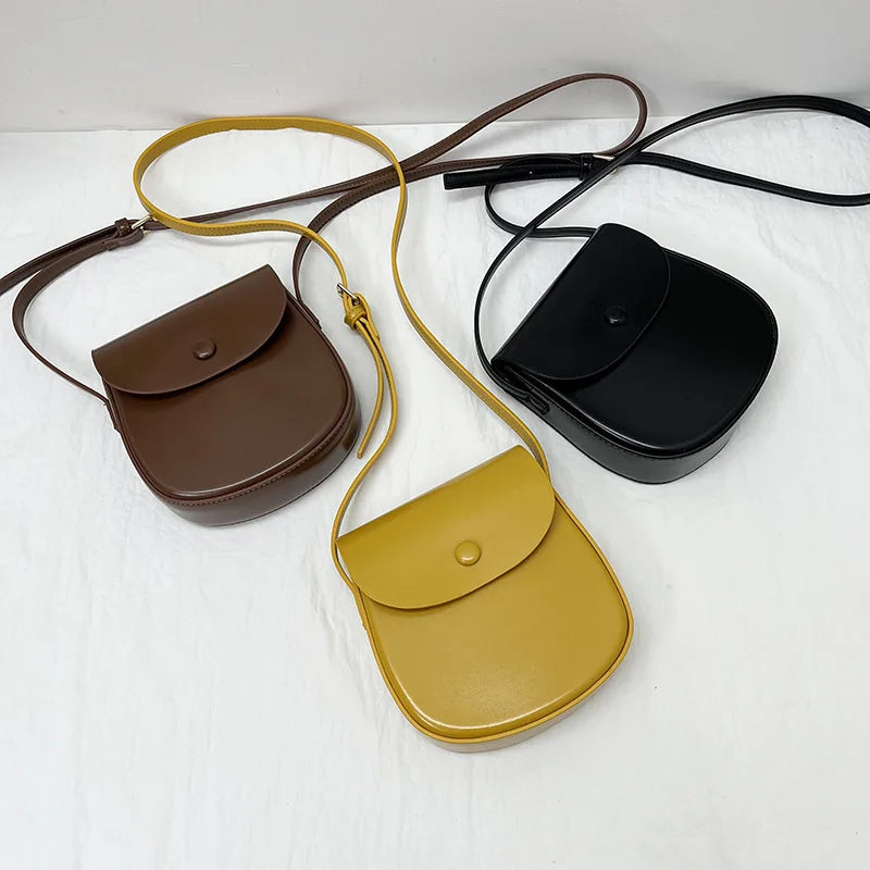 Femlion Solid Color Saddle Shoulder Bag Versatile High Quality Leather Handbag