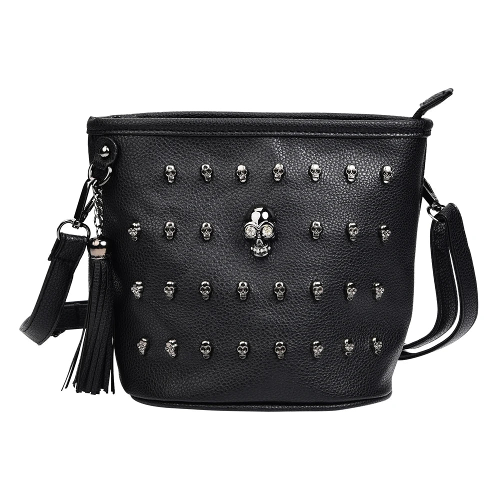 Femlion Tassel Skull Rivet Shoulder Bag Crossbody Handbag for Girls