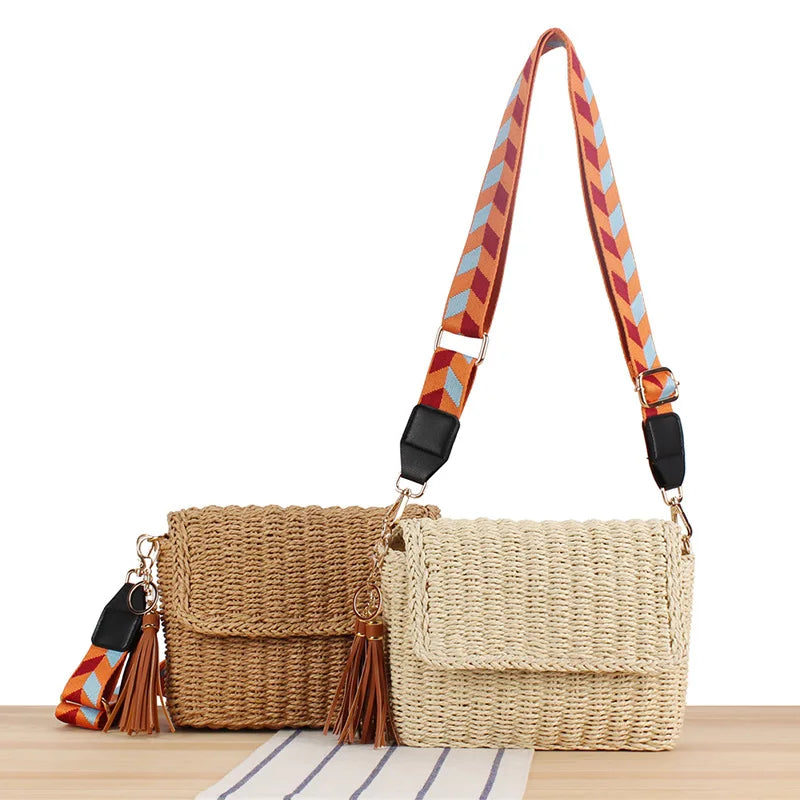 Femlion Forest Style Woven Grass Beach Bag - Handmade Crossbody for Vacation