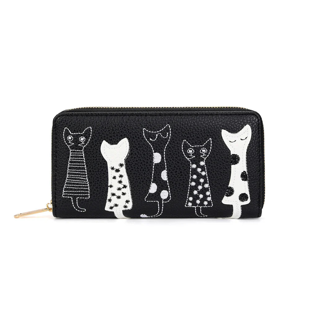 Femlion Cute Cat Patchwork Wallets Large Capacity PU Leather Clutch Card Holders