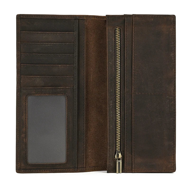 Femlion RFID Crazy Horse Leather Long Wallet with Multi Card Slots