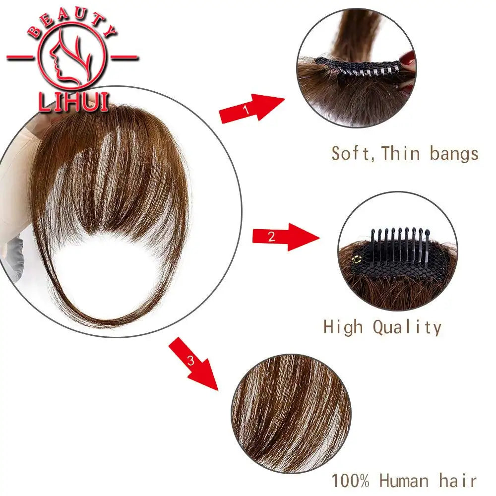 Femlion Synthetic Air Bangs Hair Clips Natural Black Light Brown for Women