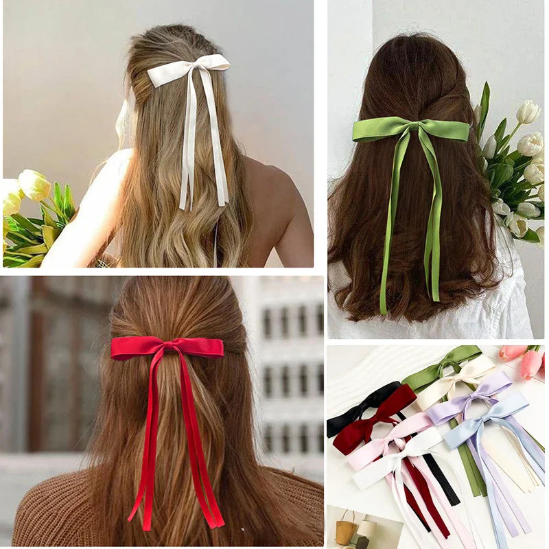 Femlion Ribbon Bow Hair Clips Women Tassel Barrettes Girls Sweet Hair Accessories