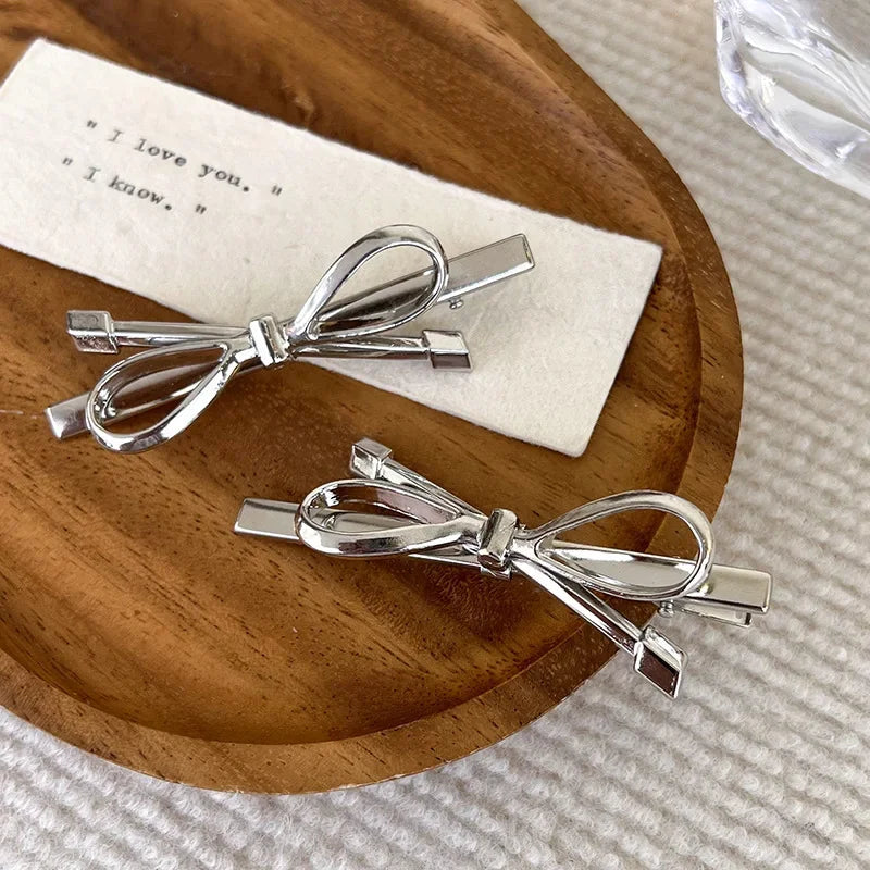 Femlion Silver Metal Bow Hair Clips for Girls and Women