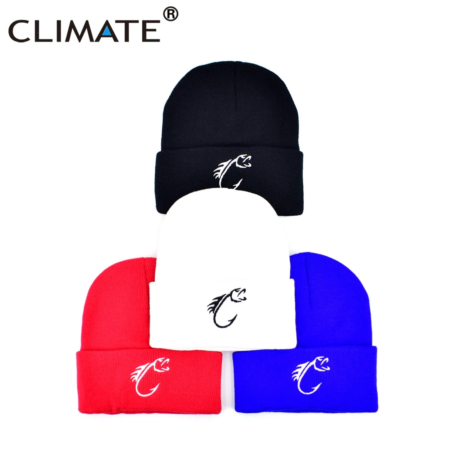 Femlion Black Knit Fish Hook Beanie: Warm HipHop Hat for Winter Fishing