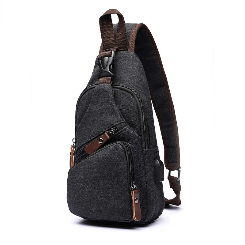 Femlion Canvas Small Chest Bag with USB Interface: Stylish Men's Crossbody Bag