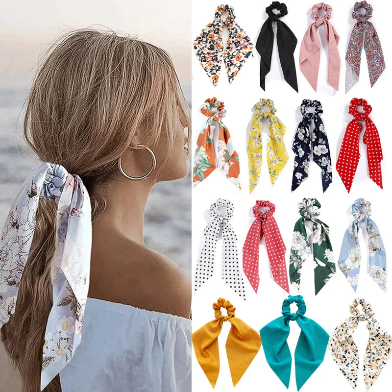 Femlion Floral Chiffon Hair Scrunchies Set - Vintage Hair Accessories for Women