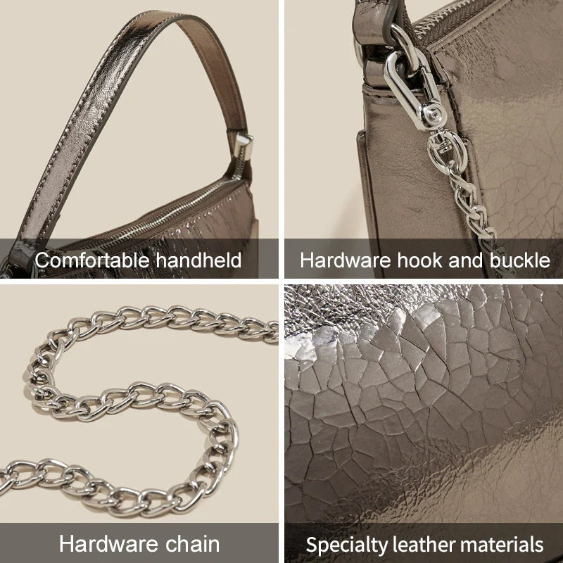 Femlion Silver Leather Crossbody Bag: Chic Small Shoulder Phone Purse for Fashionable Women