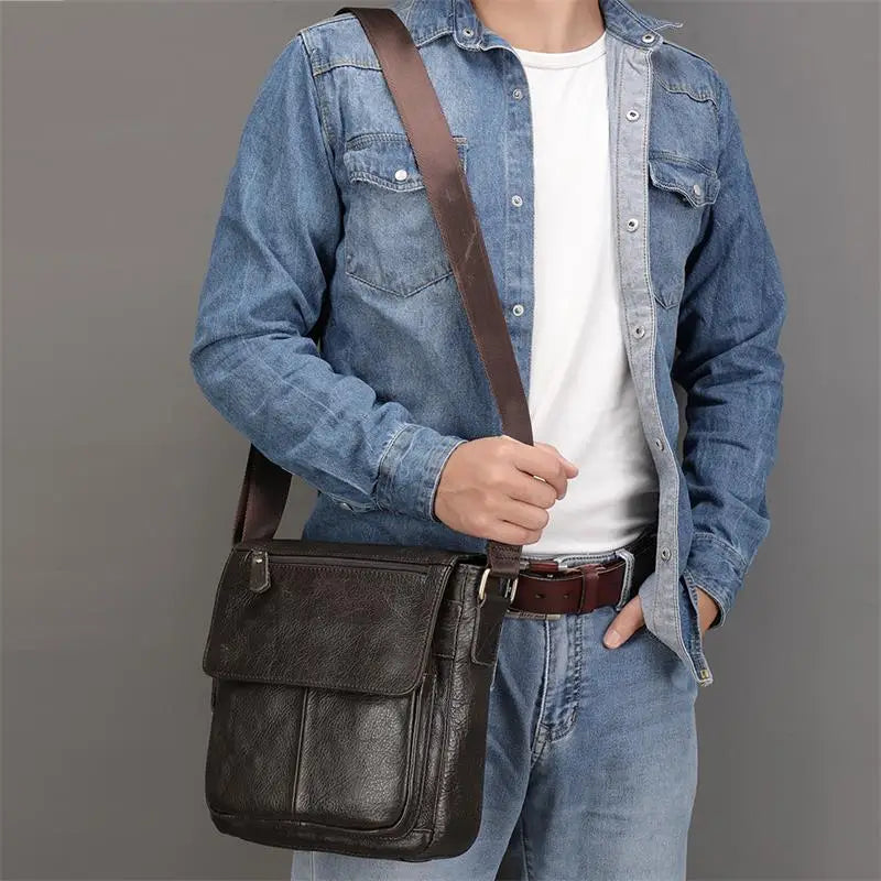 Femlion Men's Cowhide Leather Shoulder Bag: High Quality Crossbody Messenger