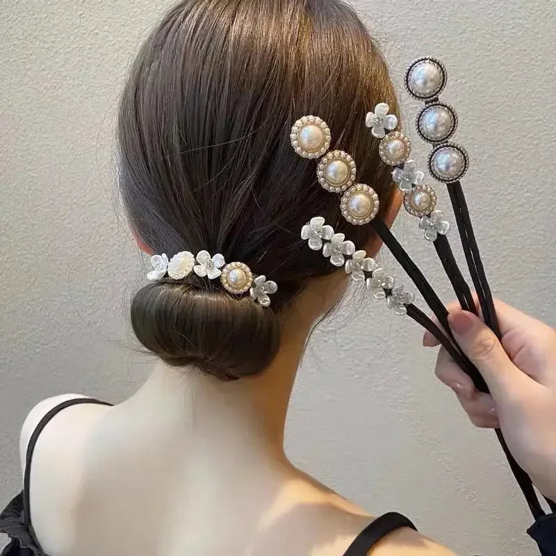 Femlion Pearl Flower Hair Curler Accessories for Elegant Women & Girls