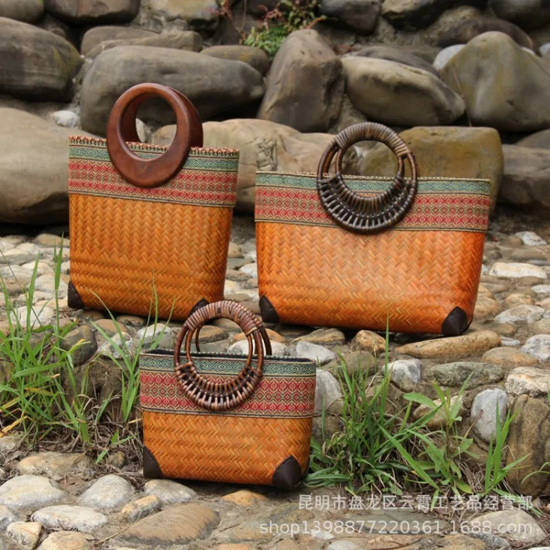 Femlion Retro Chinese Vine Woven Grass Bag