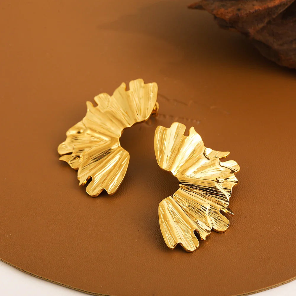 Femlion Gold Plated Leaf Earrings Statement Vintage Jewelry