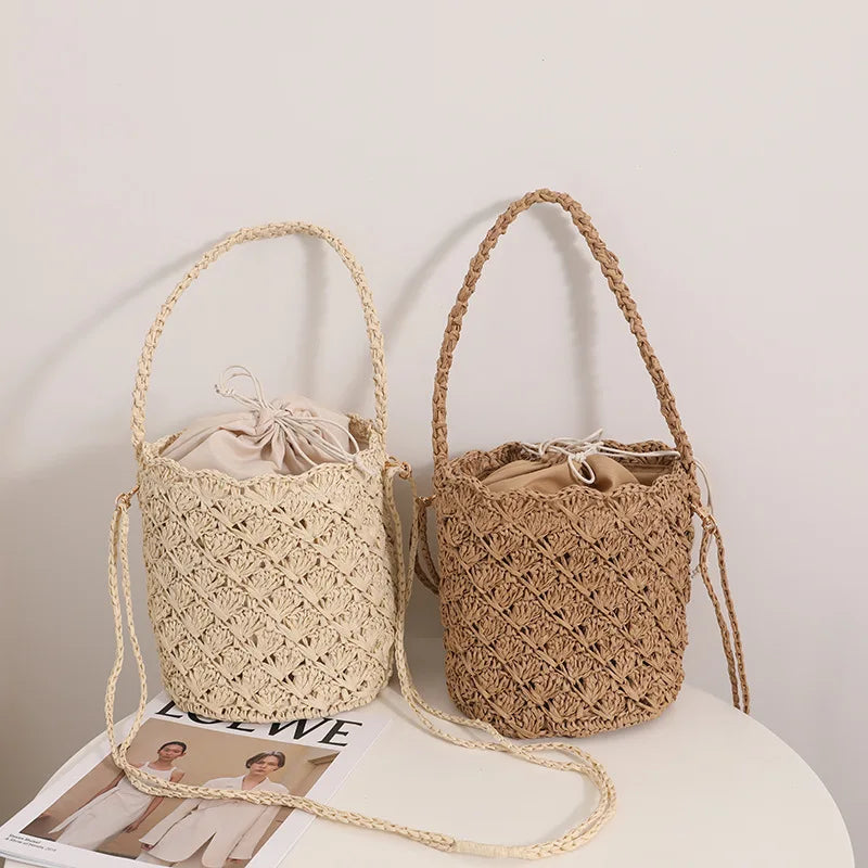 Femlion Retro Straw Woven Beach Bag: French Style Hand-Held & Messenger Design