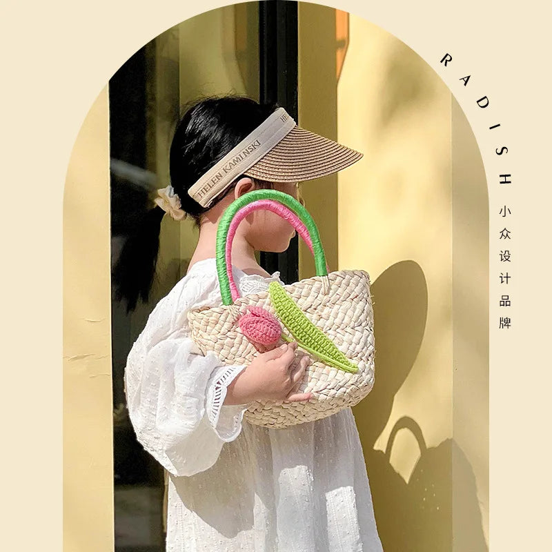 Femlion Tulip Straw Bag: 2022 Hand-Woven Rattan Handbag for Fresh Style